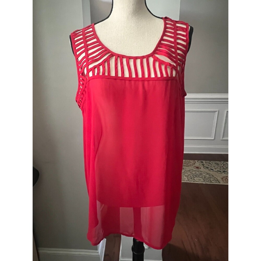 Perch by Blu Pepper Shear Red Tank w/ Lattice style Bodice Sz 1XL